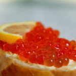 red caviar, seafood, a sandwich